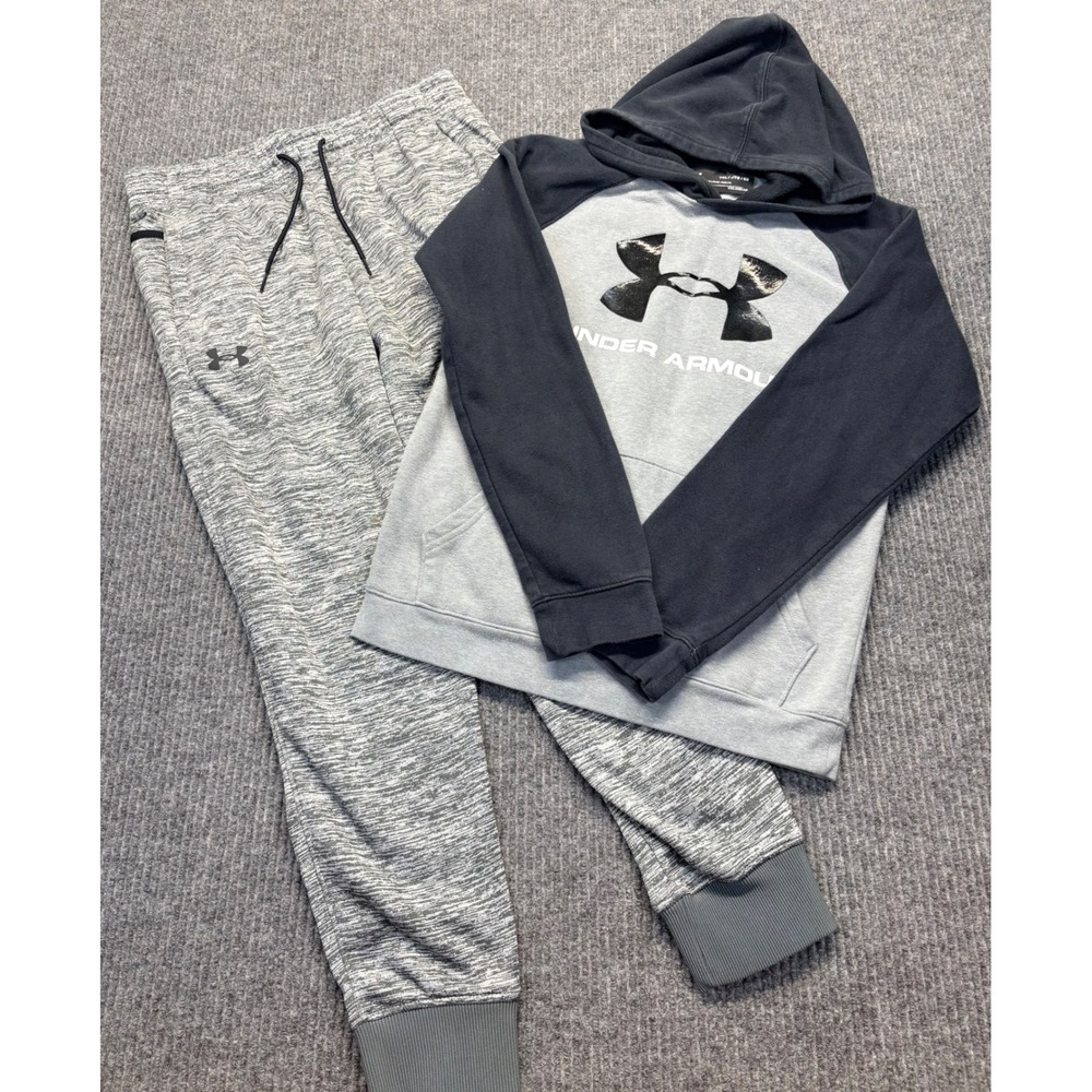 Under Armour Kids ColdGear Hoodie and Joggers Set Gray Black YXL 18-20
